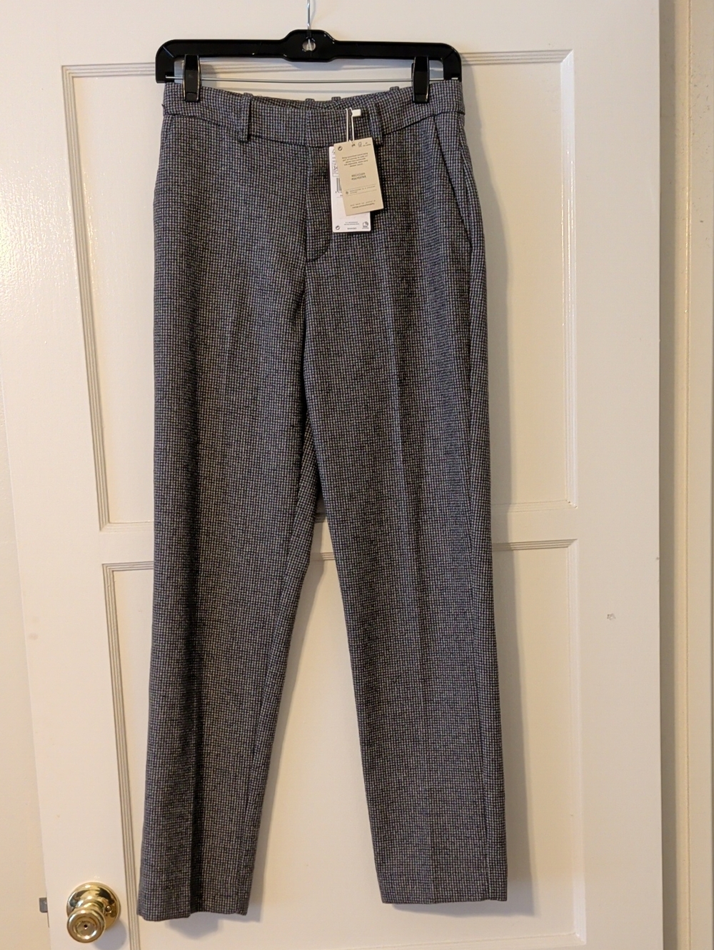 Mango Women's Black and Gray Tweed Checked Trousers Size 2 Wool Blend